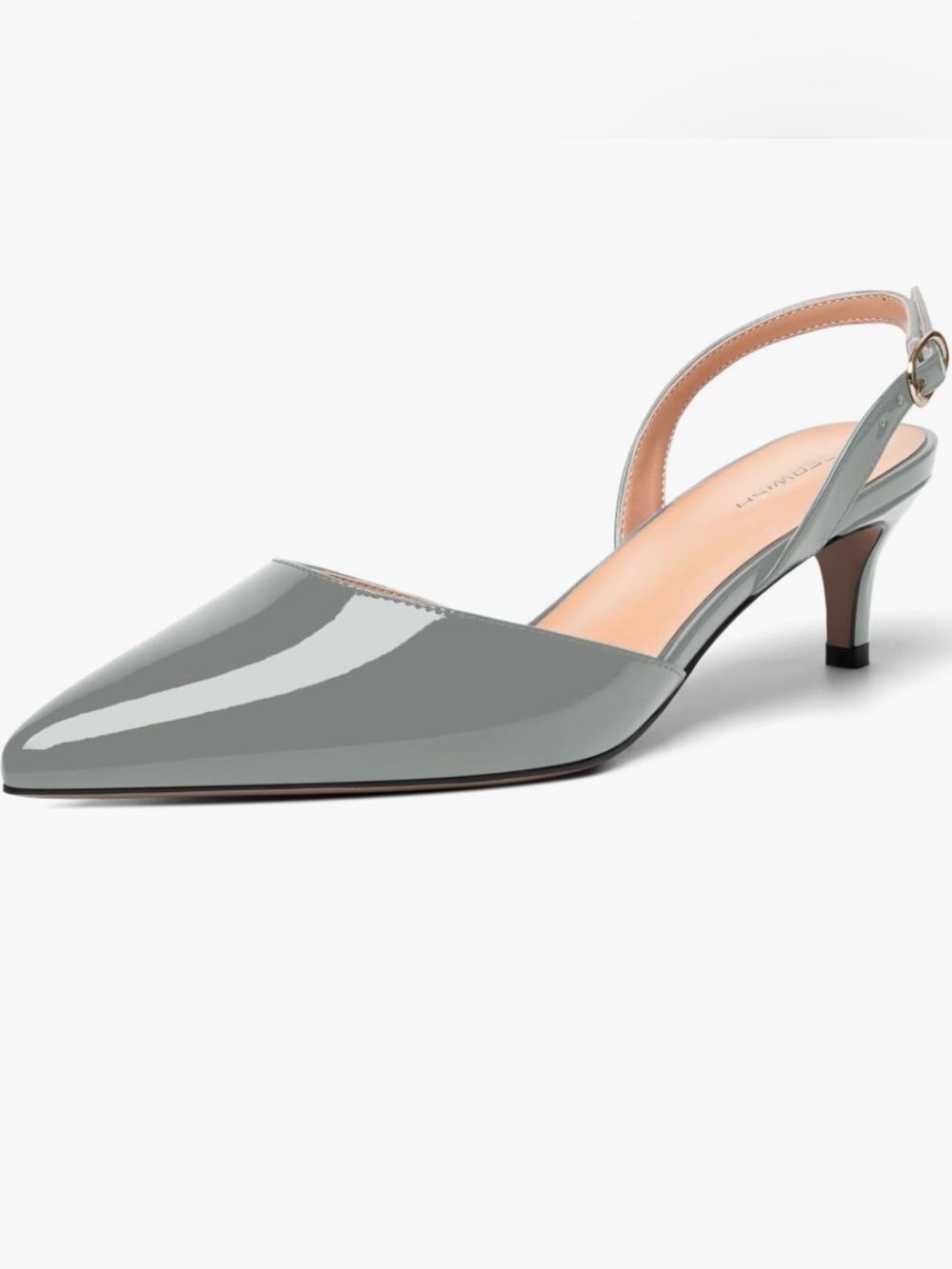 Pointed Slingback Kitten Heel in Glossy Gray